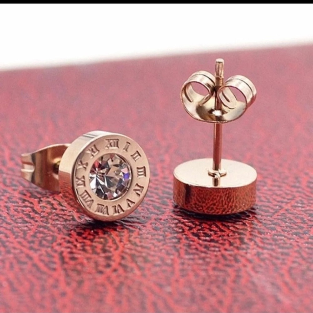 NEW ROSE GOLD ROMAN NUMERAL EARRINGS